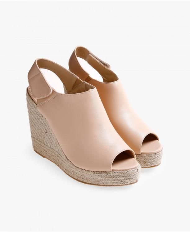 Nude Faux Leather Wedge Sandals