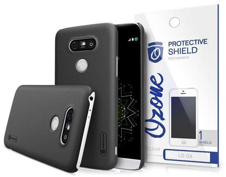 Nillkin Super Shield Hard case Cover With Ozone Screen Guard for LG G5 - Black