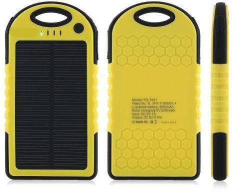 Waterproof Solar 5000 mAh Power Bank - Black/Yellow