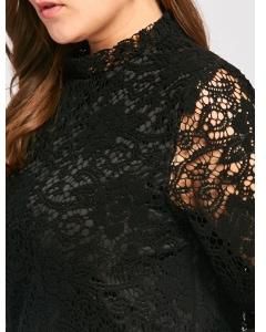 Plus Size Long Sleeve Lace Crochet Sheath Dress - Black - 5xl