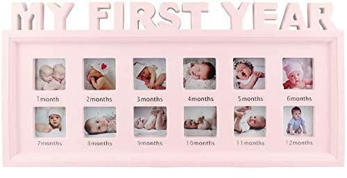 My First Year Frame Baby Picture Keepsake Frame for Photo Memories By Laster, PINK