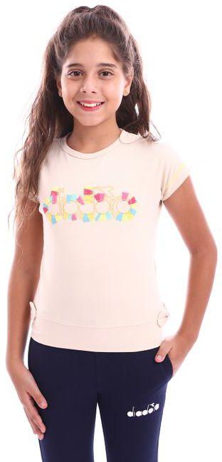Diadora Girls Cotton Printed T-Shirt - Biege