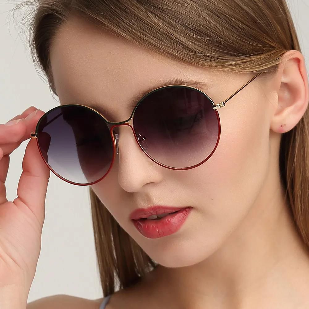 Alloy Round Large Frame Sunglasses Women Vintage Metal Gradient Lens Luxury Sun Glasses Men Oculos Feminino