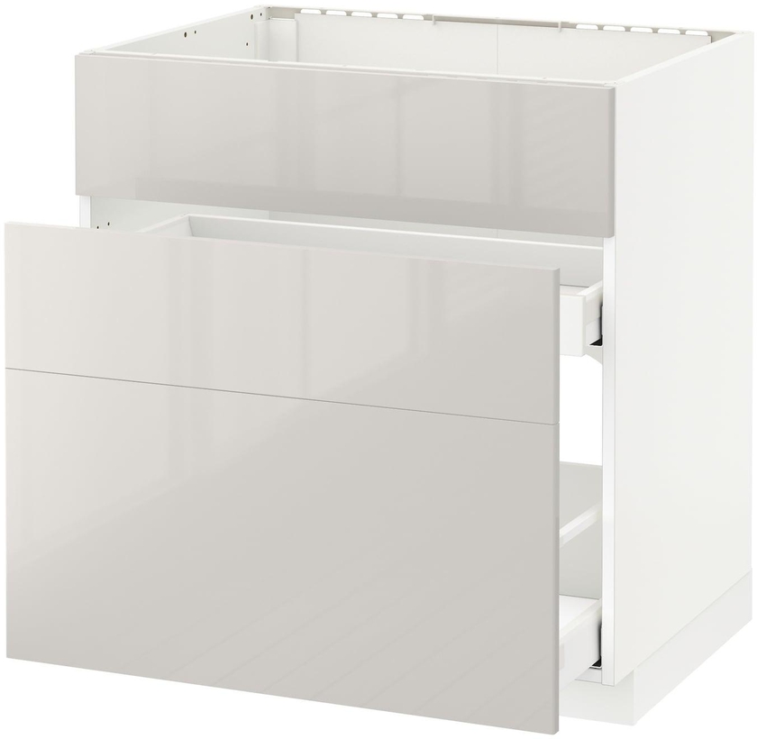 METOD / MAXIMERA Base cab f sink+3 fronts/2 drawers - white/Ringhult light grey 80x60 cm