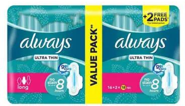 Always | Ultra Thin Long Sanitary Pads with Wings | 16 Pieces
