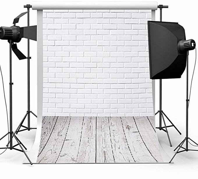 Generic 5x7FT Vinyl White Brick Wall Wood Floor Backdrops Studio Photography Background
