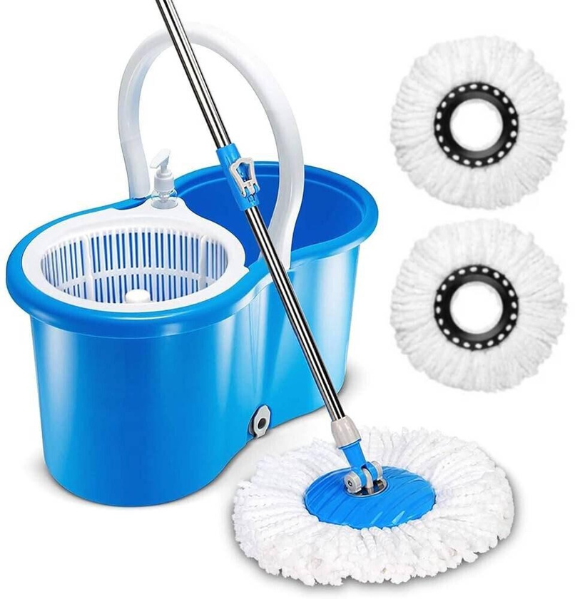 HYX Spin Mop And Bucket with Wringer Set, Floor Cleaning System, Easy Wring Foot Pedal, Stainless Steel Mop Handle