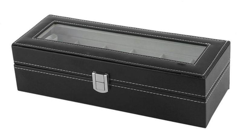 Generic 6 Grid Casket Winder Boxes Pu Leather Storage Watch Case Black 32.5X13X10cm