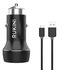 Rukini dual USB car charger 24W +  micro USB cable 1M, Black/Silver