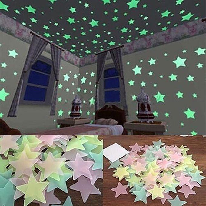3D Glow In The Dark Stars Ceiling Wall Stickers- Multicolor