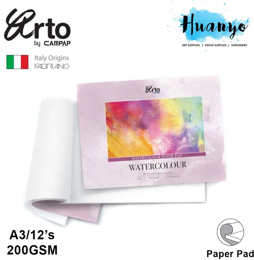 Campap Arto Watercolour Painting Pad  A3 - 200gsm 25% Cotton, Hot Pressed