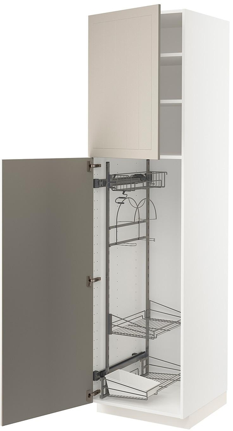 METOD High cabinet with cleaning interior - white/Stensund beige 60x60x220 cm