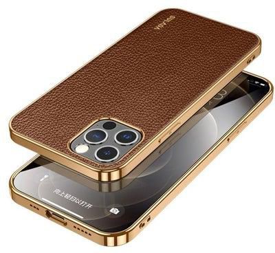 Compatible with iPhone 12/13/14 Pro Max Leather Case Slim Luxury Business Style Retro Classic Shockproof Cover Protective Phone Case for iPhone 12/13/14 Pro Brown