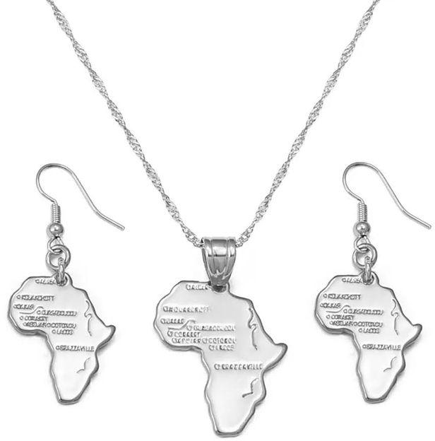 Fashion Silver Elegant Stainless Steel Necklace And Earrings Set With African Map Design