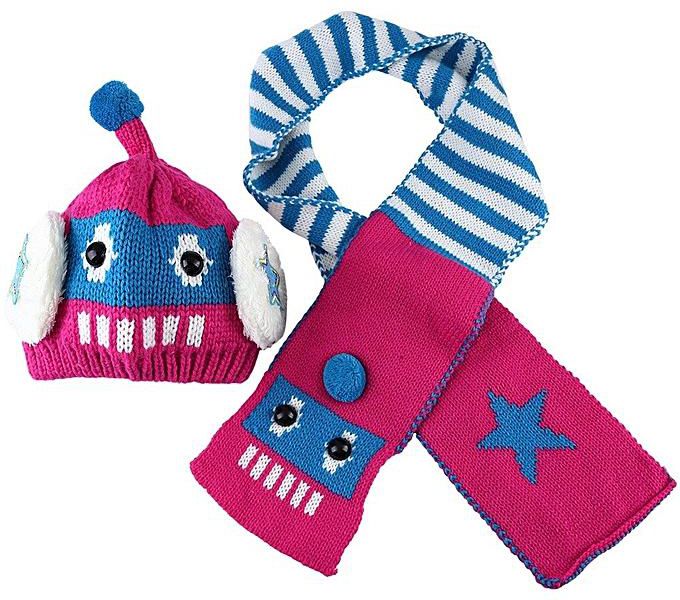 Generic 2pcs Cute Baby Child Robot Shape Star Smile Face Hat Striped Scarf