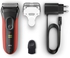 Braun Series 3 ProSkin 3030s Rechargeable Electric Foil Shaver With Long Hair Trimmer , Red