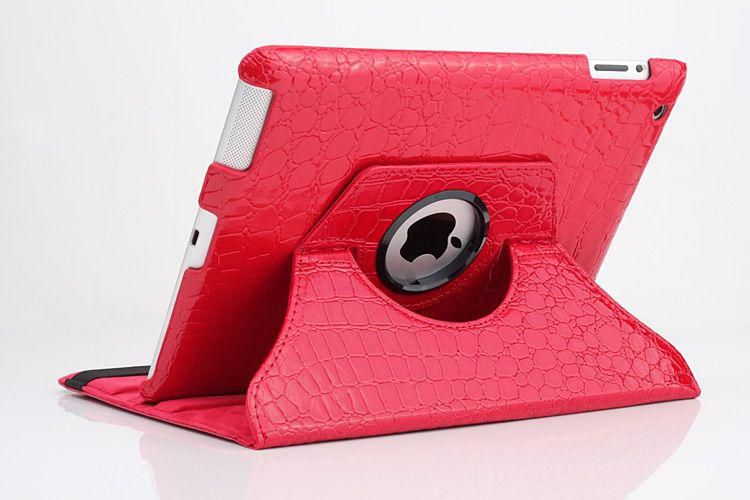 Red 360 Rotating Crocodile Pattern Leather Cover Case Stand For iPad 2 3 4 9.7"