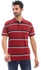 Activ Casual Striped Buttoned Neck Polo Shirt - Burgundy