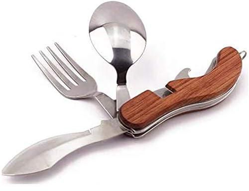 أدوات المائدة للتخييم 4 في 1، سكين شوكة من الفولاذ المقاوم للصدأ للملاعق وفتاحة زجاجات، مجموعة كومبو - السفر، أدوات المائدة على الظهر متعددة الألوان