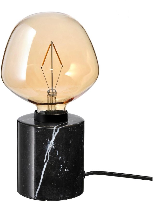 MARKFROST / MOLNART Table lamp with light bulb - marble black/bell-shaped brown clear glass