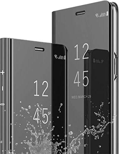 Galaxy A53 Case for Samsung A53 5G Clear View Flip Case Mirror Plating Effect Hard PC + PU Leather Case for Samsung Galaxy A53 360 Full Body Shockproof Flip Case Ultra Slim Case (Black)
