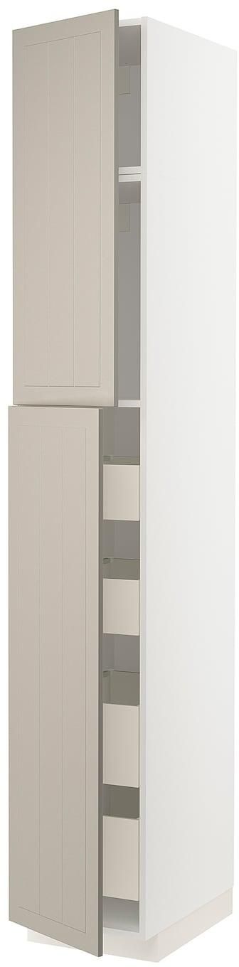 METOD / MAXIMERA خزانة عالية مع بابين/4 أدراج - أبيض/Stensund بيج ‎40x60x240 سم‏