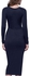 Gamiss Water Droplets Hollow Round Neck Long-Sleeved Fold Dress - Navy Blue