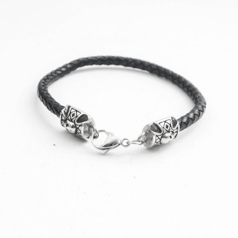 Stainless Steel Clasp Leather Men Bracelet