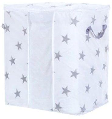Foldable Star Printed Clothes Organizer Box White/Grey 40x3x30centimeter