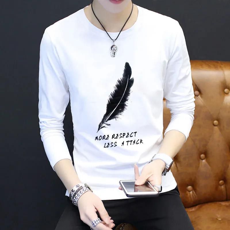 New long-sleeved  clothes youth casual pullover sweater T-shirts Polos men clothes Long sleeve T-shirt round collar half sleeve white shirt youth men's handsome coat pure color