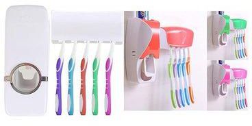 Toothpaste Dispenser Squeezer With Toothbrush Holder White