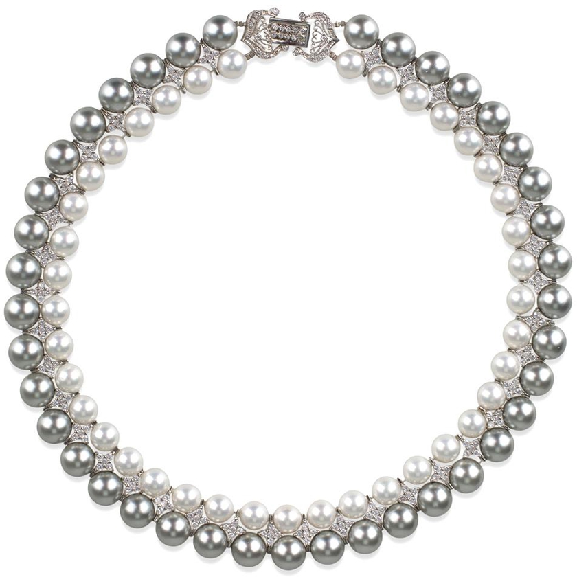 Angie Jewels &amp; Co. Crossly Platinum Swarovski Crystal Pearl Necklace