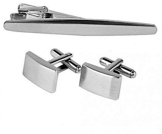 Magideal Men's Brass Glossy Cufflinks Tie Pin Clip Set For Business Suit Silver
