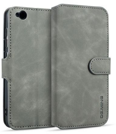DG.MING Retro Oil Side Horizontal Flip Case For Xiaomi Redmi Go, With Holder & Card Slots & Wallet (Grey)