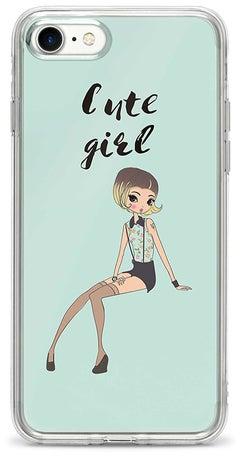 غطاء حماية واق لهاتف أبل آيفون 8 طبعة كاملة بتصميم فتاة لطيفة خجولة مكتوب عليه Cute Girl