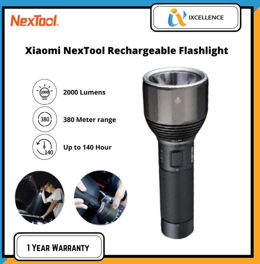 [IX] Xiaomi NexTool Rechargeable Flashlight 2000lm 380m 5 Modes