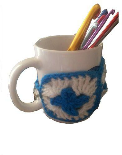 Crochet Mug Cozy Polyester 30*7 cm - Blue & White