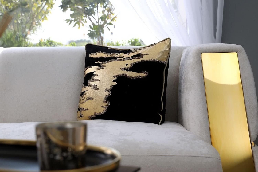PAN Home Home Furnishings Adel Foil Pirinted FilLED Cushion 45X45 cm- Black