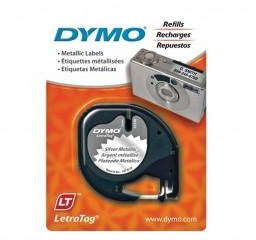 Dymo LetraTag Plastic Tape, 12mm X 4m, [Metallic Silver - 91208]