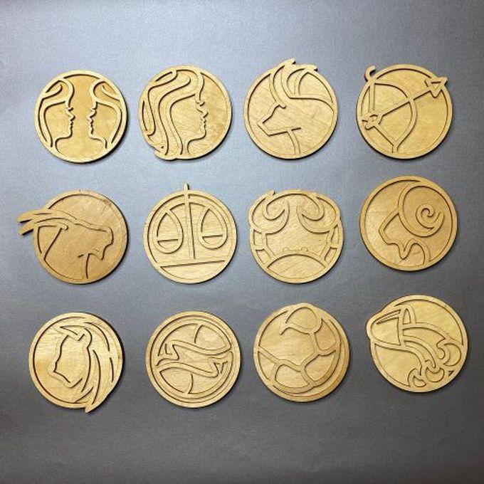 Art Box Supplies Set Of 12 Zodiac Sign Wood Coasters For Epoxy / Resin Pouring
