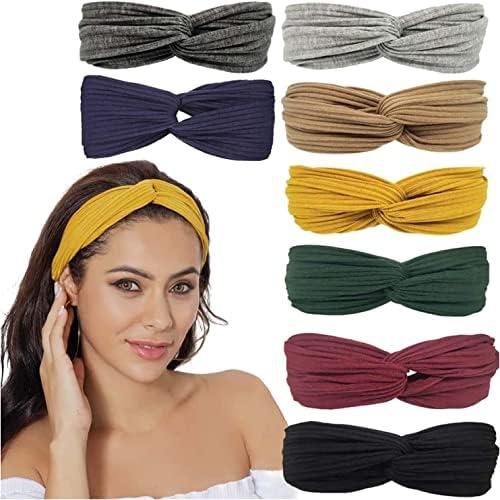 Headbands, Boho Headbands Women Elastic Headband, Criss Cross Turban Solid Color Vintage Hair Accessories for Everyday Sport Fitness