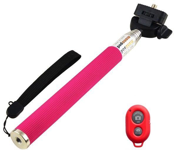 Retractable Selfie Monopod with Bluetooth Wireless Remote Shutter for smartphoneS /pink-red