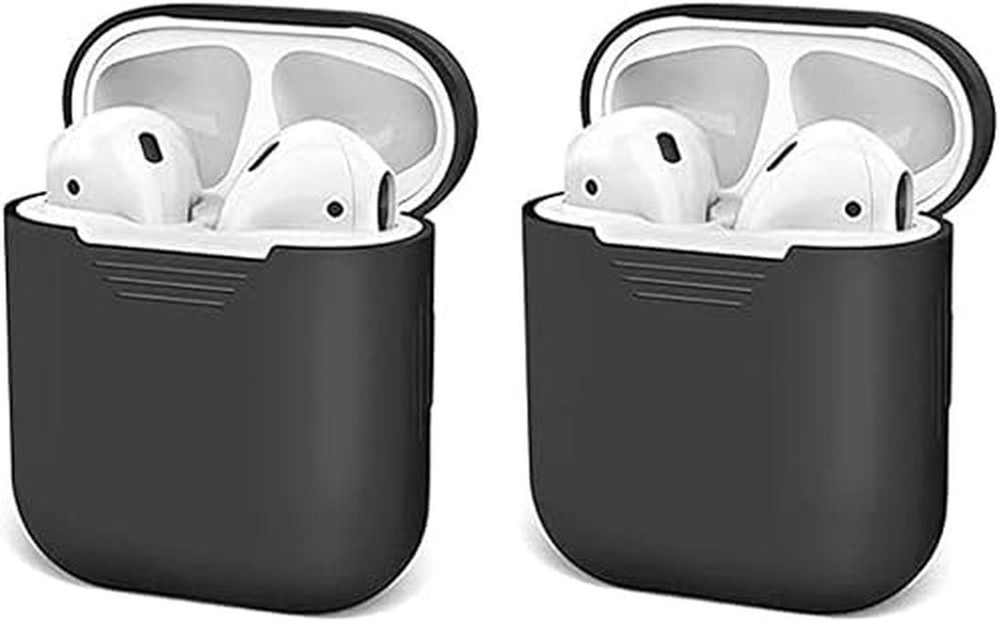 Airpods Case Set Of 2 Soft Silicone Charging Cover Pouch Protective Case Skin Sleeve -Black