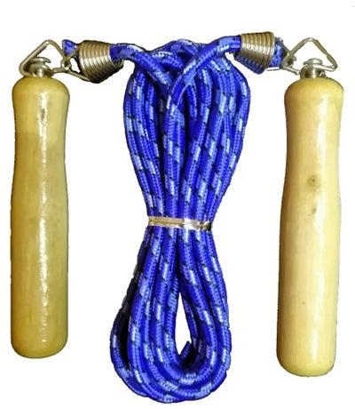 Adjustable Skipping Cotton Jump Rope With Wooden Handles - Blue