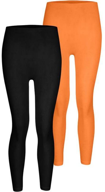 Silvy Set Of 2 Leggings For Girls - Black Orange, 4 - 6 Years