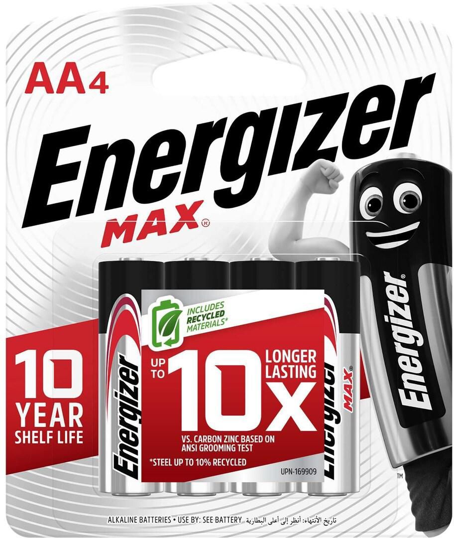 Energizer Max AA Alkaline Battery 91BP Silver 4 count