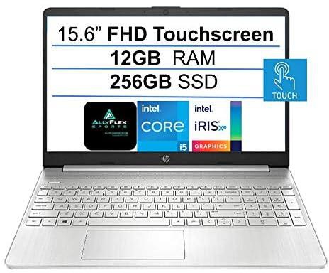 Newest HP 15.6" FHD IPS Touchscreen Laptop,11th Gen Intel Quad-Core i5-1135G7 (Up to 4.2GHz, Beat i7-10710U), 12GB RAM, 256GB SSD, Webcam, HDMI, USB-C, WiFi, Windows 10 Home+ AllyFlex MP