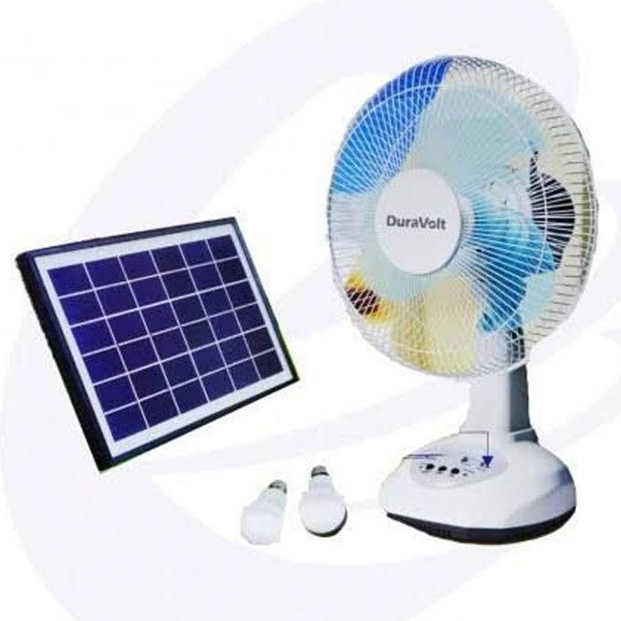 Duravolt 12 Inches Rechargeable Table Fan With Free Solar Panel White