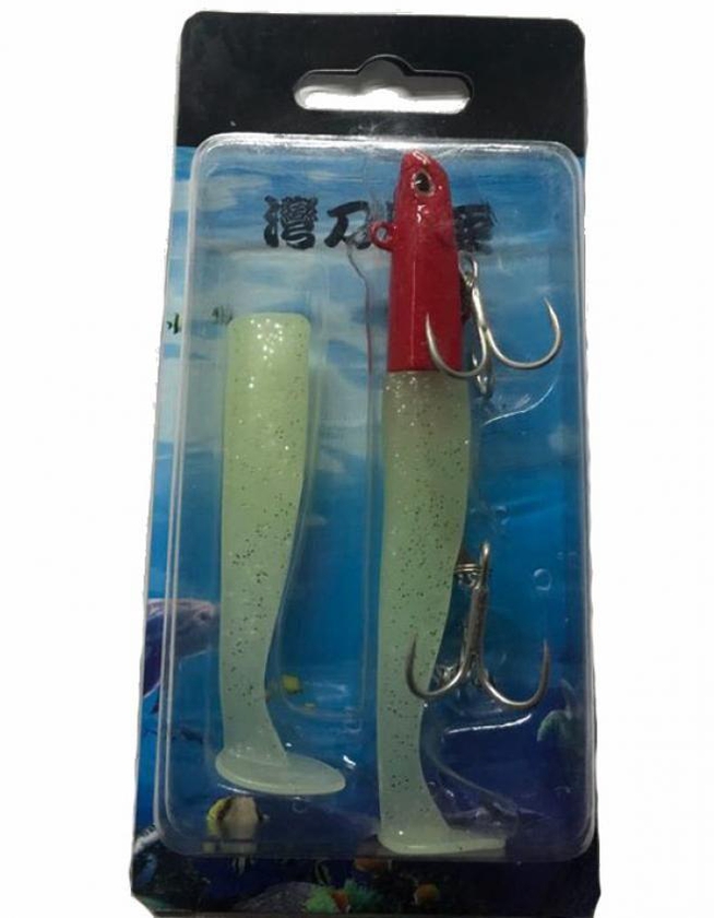 2 pcs red head jig with soft glow 50g