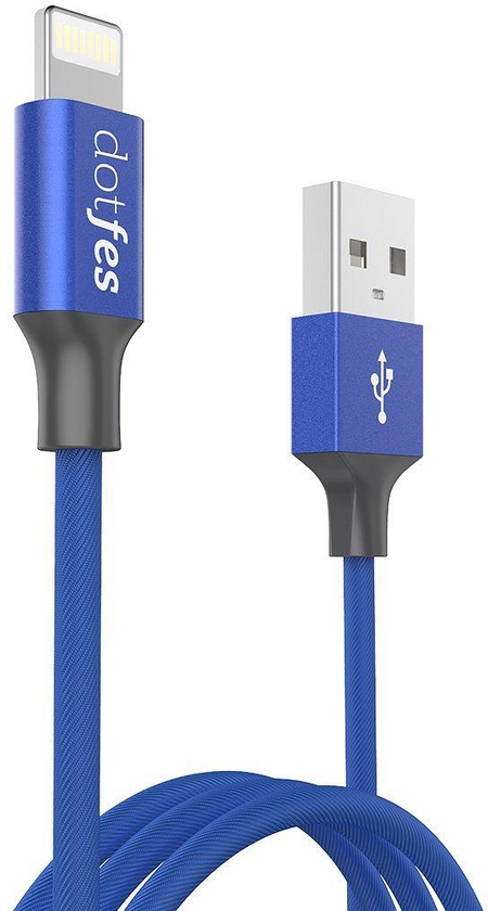 Dotfes Cloth Texture Sync and Charge Lightning Cable , 1m , Blue , A01